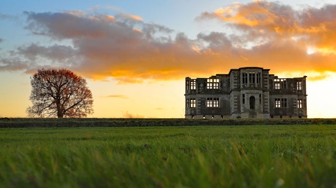 Sunset behind the lodge at Lyveden, Northamptonshire